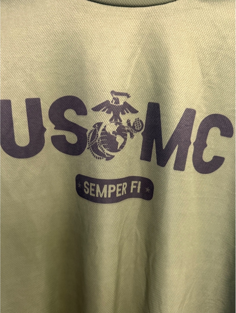 USMC Marine Corps Veteran T-Shirt Mens XL Olive Green Graphic Tech Mesh Jersey